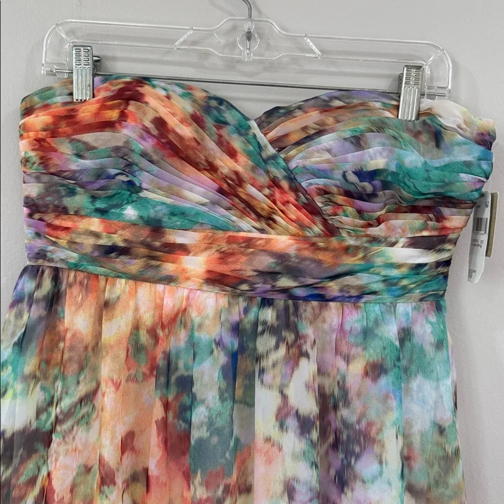 NWT Aidan Mattox Strapless Floral Watercolor chiffon formal Maxi Dress wedding - Picture 3 of 9